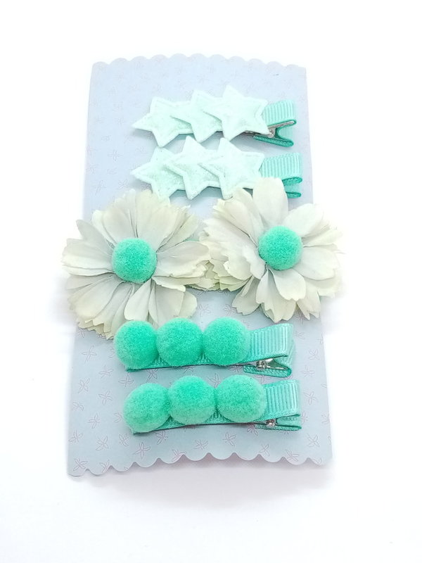 Combi clips en haarandjes bloem ster bal groen