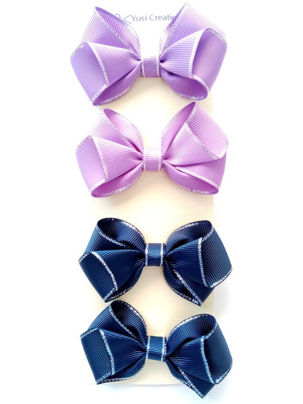 Haarclips strikjes twins paars donder blauw